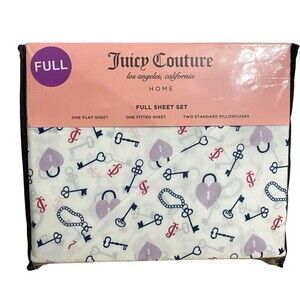 Juicy Couture Full Sheet Set Lock & Key Print 4-Piece NEW